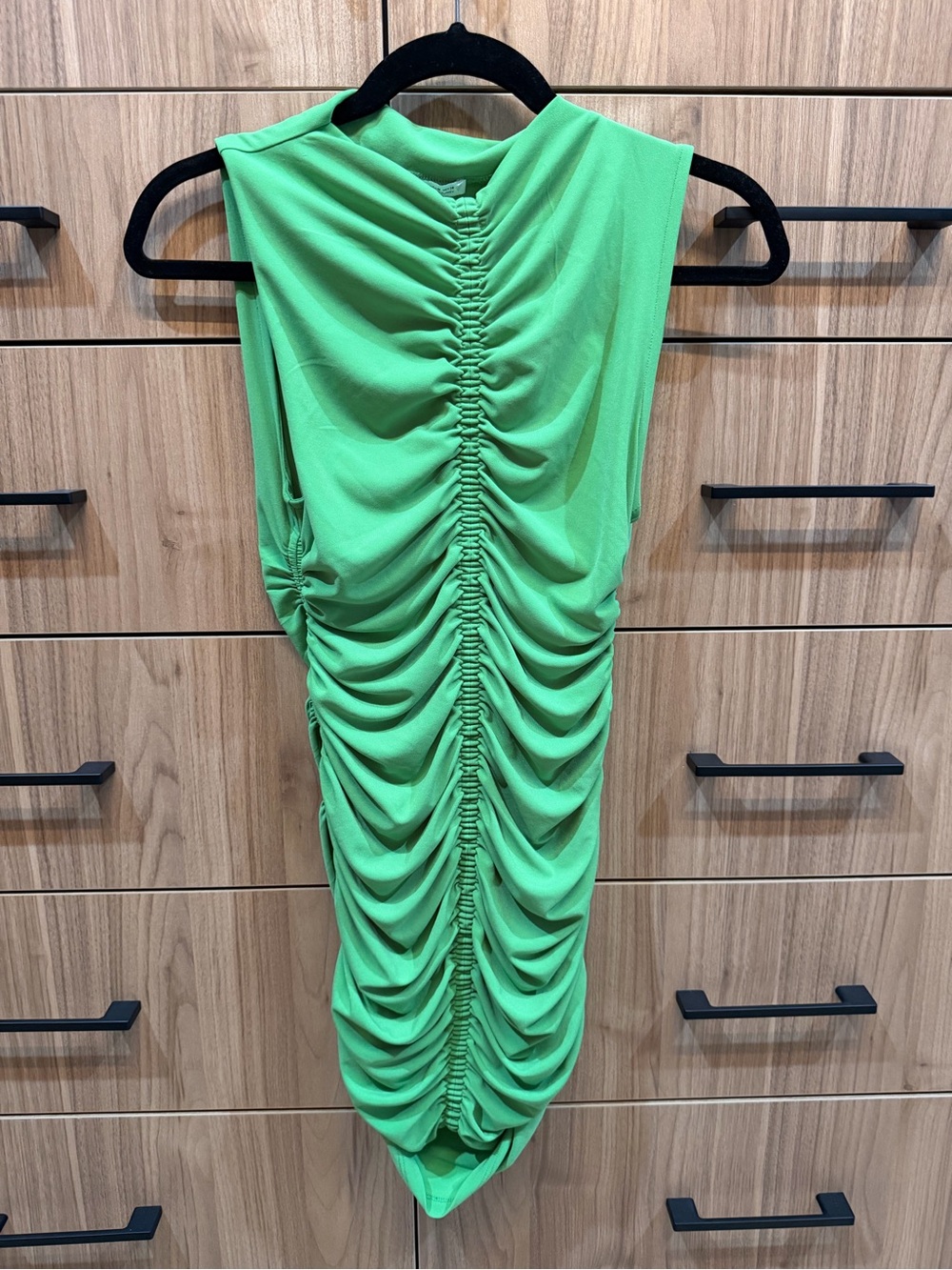 Zara Green Mock Neck Ruched Mini Dress - M